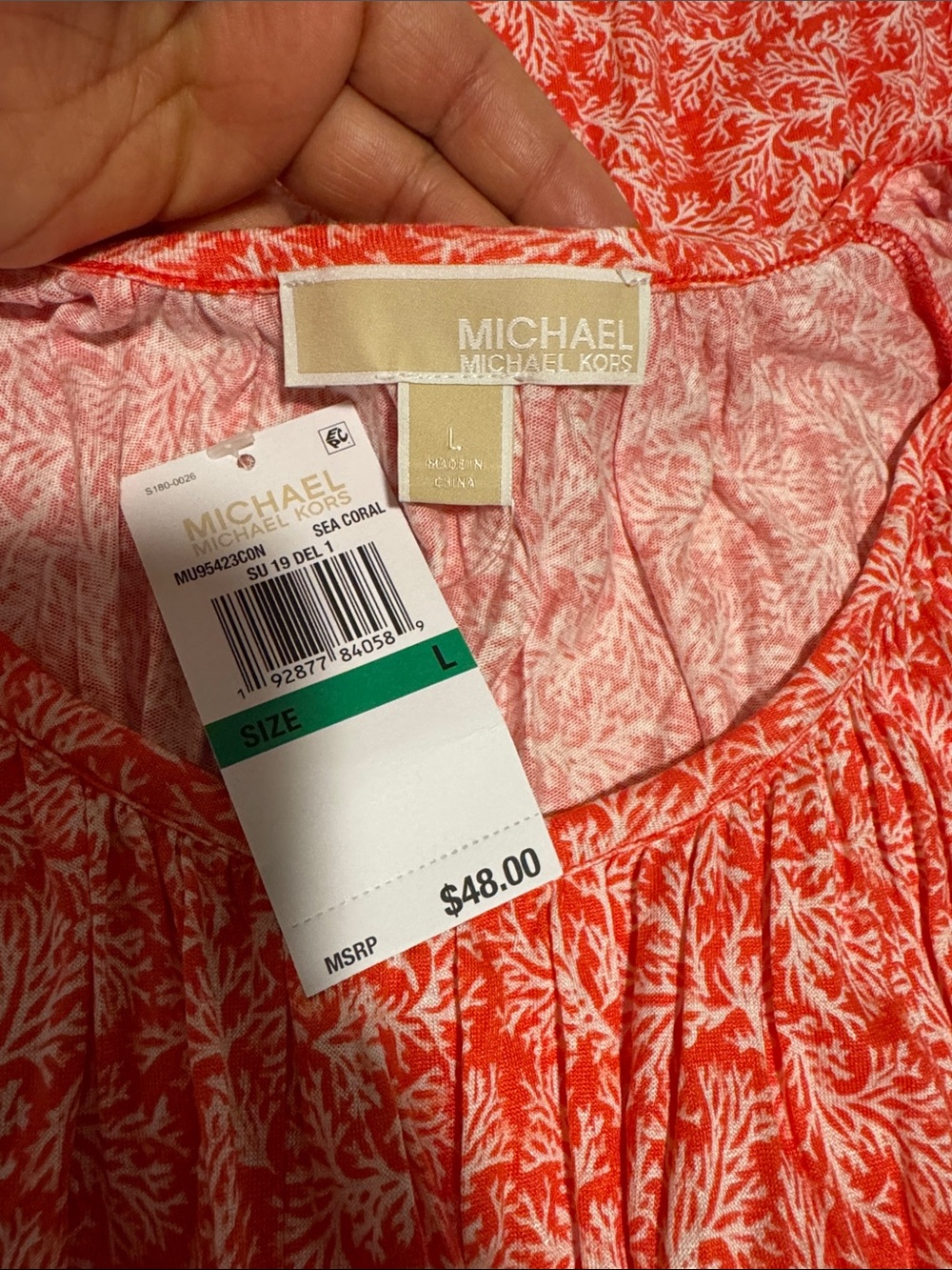 MICHAEL Michael Kors Red and White Printed Scoop Neck Top - Picture 9 of 9
